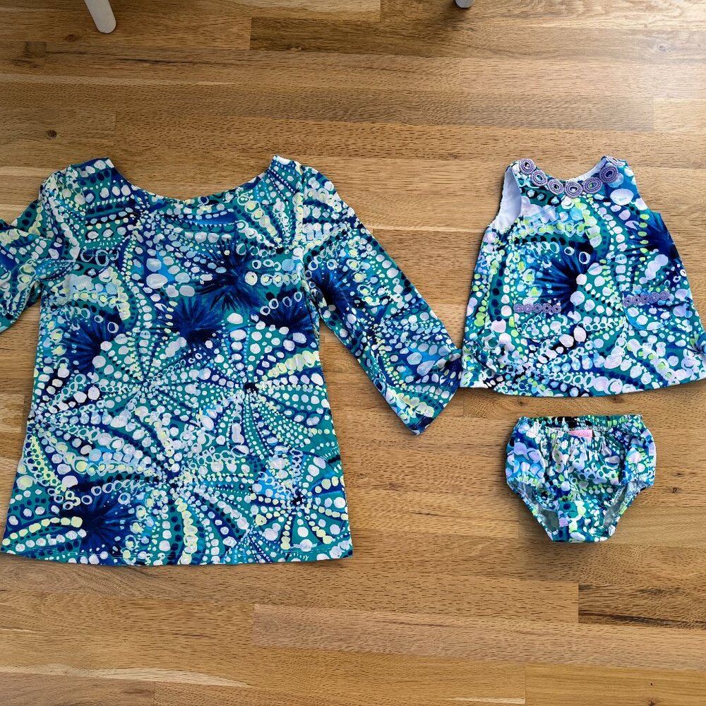Lilly Pulitzer Roe Your Boat Baby Shift Dress & Women's Waverly Top SET